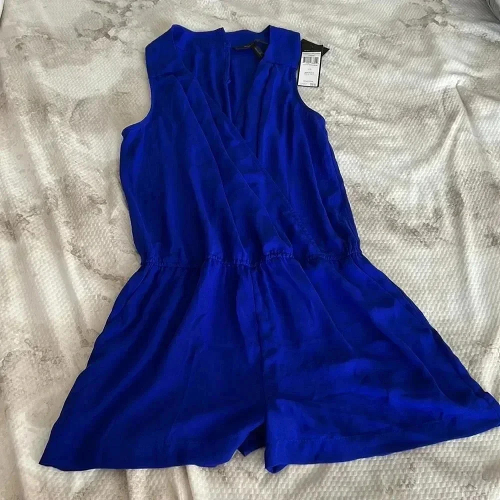 BCBG Maxazria Thalia Royal Blue Sleeveless V-neck Romper Size L - Picture 3 of 7